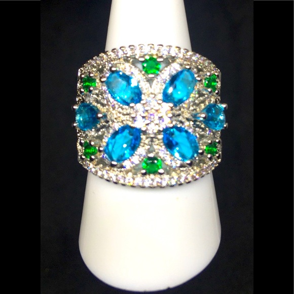 Art Deco Vintage Style Sterling Silver Tanzanite & Sapphire  Ring - Picture 8 of 10